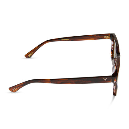 yellowstone x diff eyewear featuring the john dutton rectangle sunglasses with a sequoia tortoise frame and brown polarized lenses side view