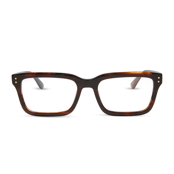 yellowstone x diff eyewear featuring the john dutton rectangle prescription glasses with a sequoia tortoise frame front view