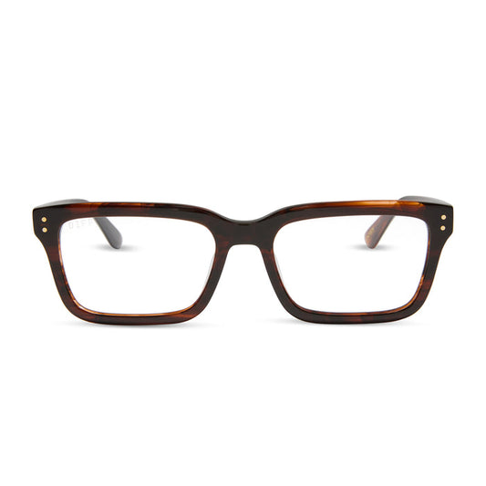 yellowstone x diff eyewear featuring the john dutton rectangle prescription glasses with a sequoia tortoise frame front view