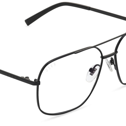 diff eyewear jonas aviators blue light technology glasses in a black frame detailed view