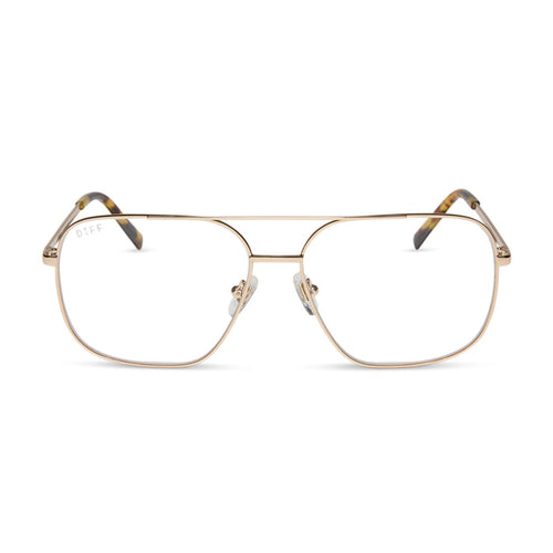 diff eyewear featuring the jonas aviator blue light technology glasses with a gold metal frame front view