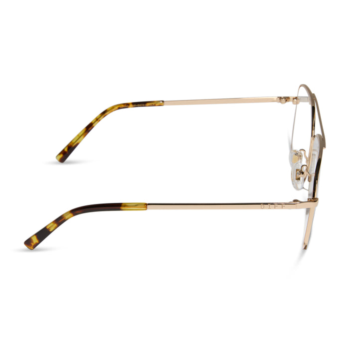 diff eyewear featuring the jonas aviator blue light technology glasses with a gold metal frame side view