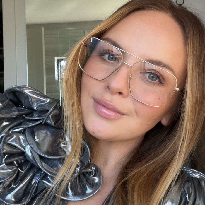 lauren kawano wearing jonas gold wire frame glasses
