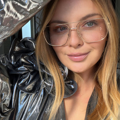 lauren kawano wearing jonas gold wire frame glasses