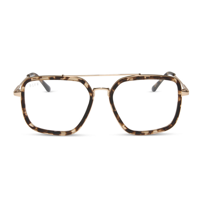 diff eyewear featuring the jordan navigator blue light technology glasses with a espresso tortoise frame front view