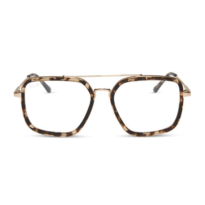 diff eyewear featuring the jordan navigator blue light technology glasses with a espresso tortoise frame front view