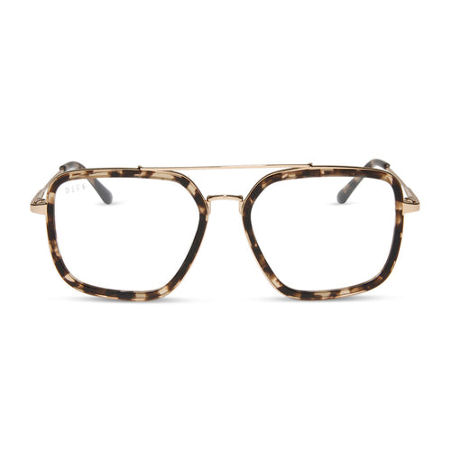 diff eyewear featuring the jordan navigator blue light technology glasses with a espresso tortoise frame front view