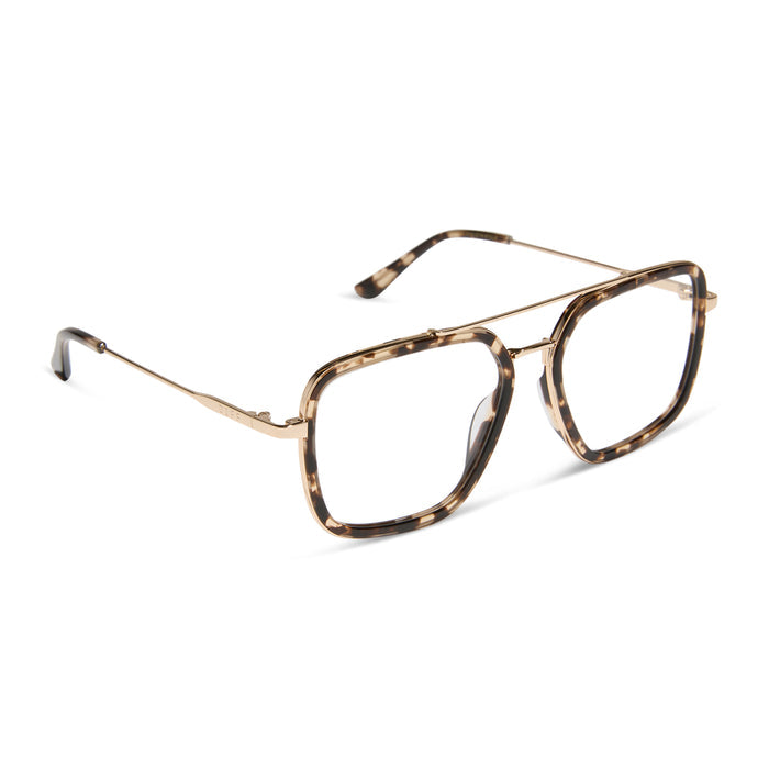 diff eyewear featuring the jordan navigator blue light technology glasses with a espresso tortoise frame angled view
