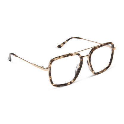 diff eyewear featuring the jordan navigator blue light technology glasses with a espresso tortoise frame angled view