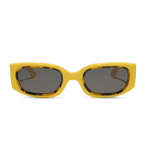 emily in paris x diff eyewear featuring the julien 2.0 rectangle sunglasses with a citron yellow with tortoise frame and chic grey lenses front view