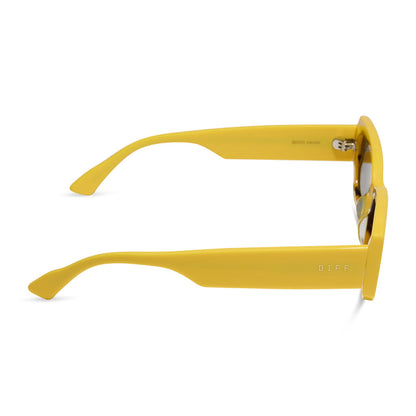 emily in paris x diff eyewear featuring the julien 2.0 rectangle sunglasses with a citron yellow with tortoise frame and chic grey lenses side view