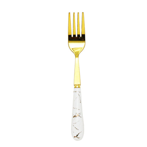 Kitchen Life 6 Piece Golden Fork Set - White & Gold