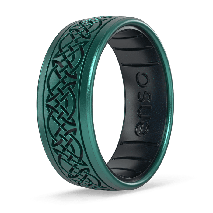 The Lord of the Rings Silicone Ring - Knots of Rohan - Emerald/Black Pearl