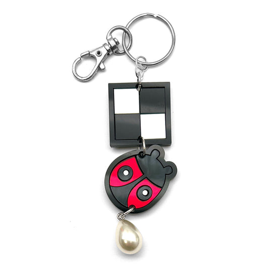 Ladybug with Checkered Block and Pearl Bag Charm