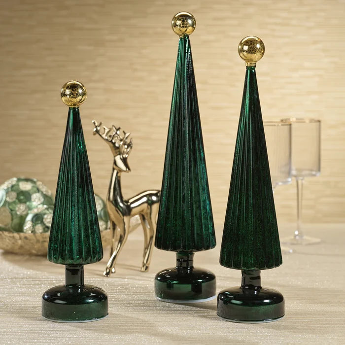 LED TREE GLOBE FINIAL GREEN WITH GOLD 14.5"