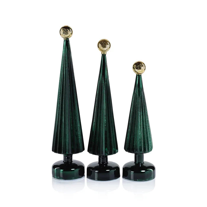 LED TREE GLOBE FINIAL GREEN WITH GOLD 14.5"