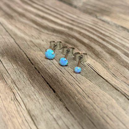 Light Blue Synthetic Opal Stainless Steel Post Stud Earring Pack Set of 3