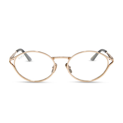 jessie james decker x diff eyewear featuring the limoncello oval prescription glasses with a gold frame front view