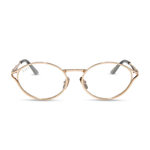 jessie james decker x diff eyewear featuring the limoncello oval prescription glasses with a gold frame front view