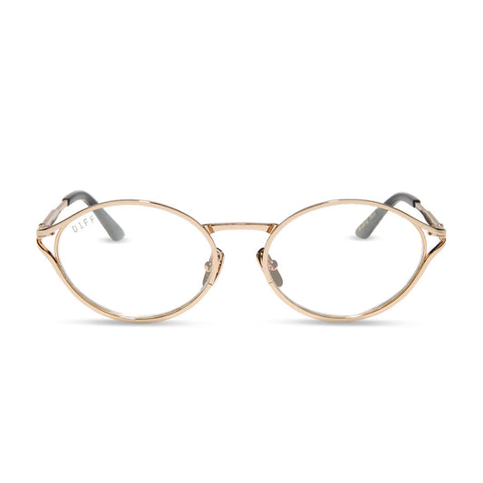 jessie james decker x diff eyewear featuring the limoncello oval prescription glasses with a gold frame front view