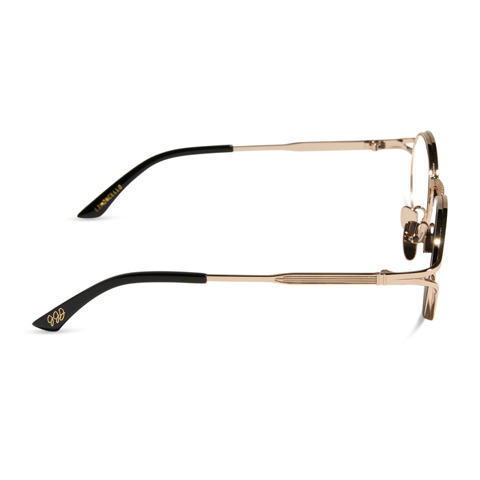 jessie james decker x diff eyewear featuring the limoncello oval prescription glasses with a gold frame side view