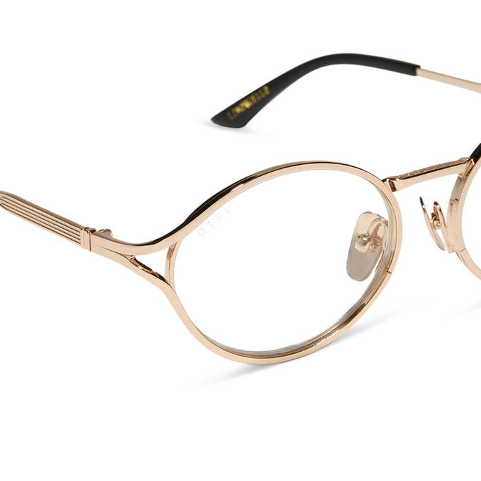 jessie james decker x diff eyewear featuring the limoncello oval prescription glasses with a gold frame detailed view