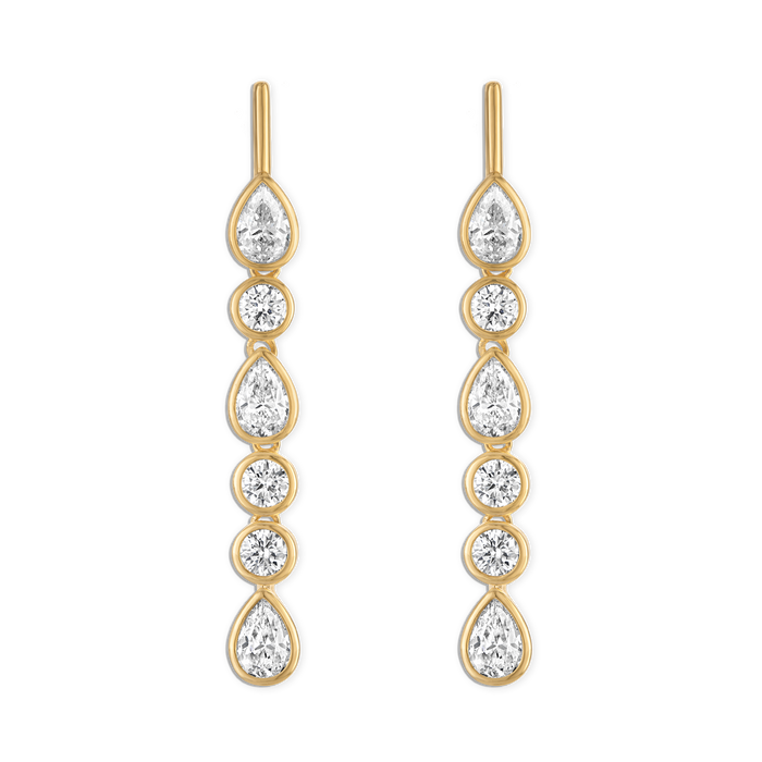 Linea Bezel Drip Earring - vermeil bezel set pear and circle lab gemstone chain bar stud, 40mm