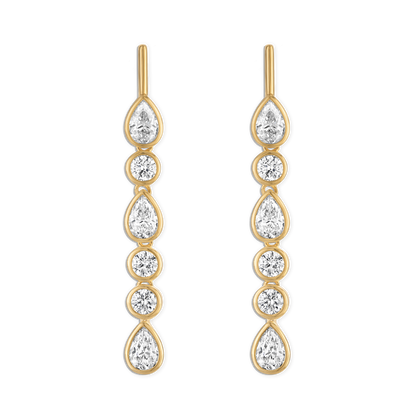 Linea Bezel Drip Earring - vermeil bezel set pear and circle lab gemstone chain bar stud, 40mm