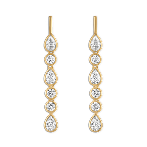 Linea Bezel Drip Earring - vermeil bezel set pear and circle lab gemstone chain bar stud, 40mm