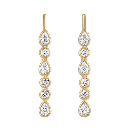Linea Bezel Drip Earring - vermeil bezel set pear and circle lab gemstone chain bar stud, 40mm