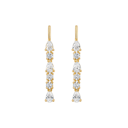 Linea Drip Earring - 14k vermeil bar stud with pear and circle lab gemstone drops on chain, 40mm