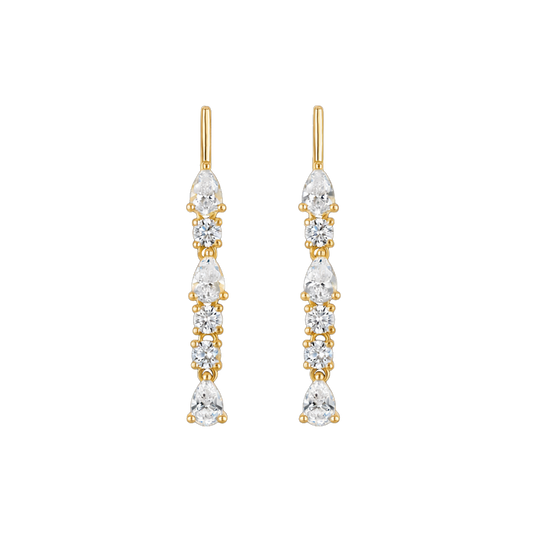 Linea Drip Earring - 14k vermeil bar stud with pear and circle lab gemstone drops on chain, 40mm