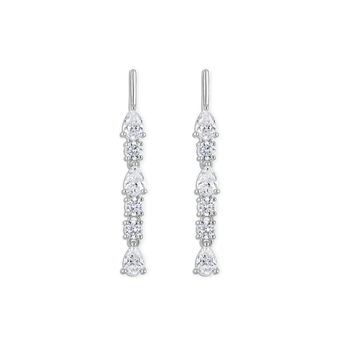 Linea Bezel Drip Earring - 14k vermeil gold pear and circle drop bar stud earring, 40mm total length