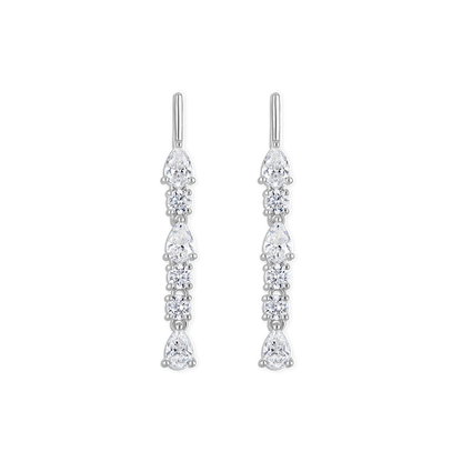 Linea Bezel Drip Earring - 14k vermeil gold pear and circle drop bar stud earring, 40mm total length