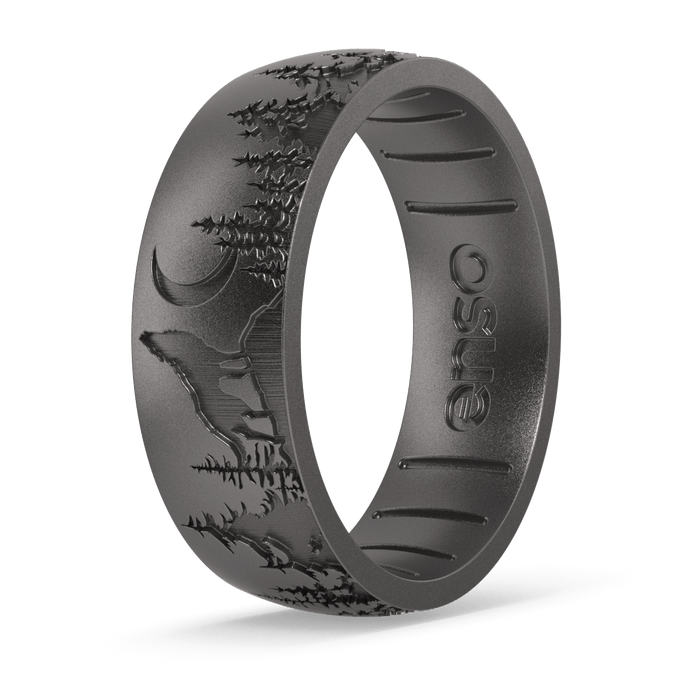 Etched Silicone Ring - Lone Wolf - Platinum