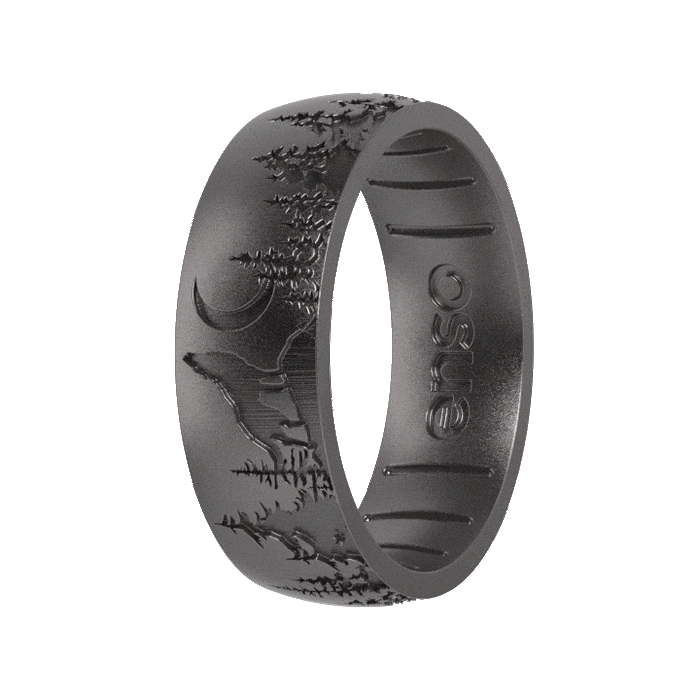 Etched Silicone Ring - Lone Wolf - Platinum