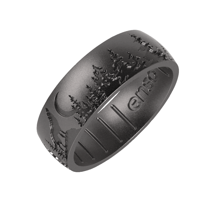 Etched Silicone Ring - Lone Wolf - Platinum