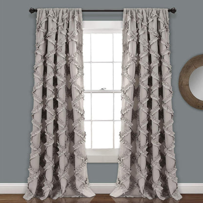 Lush Decor Gray Ruffle Diamond Curtains Textured Window Panel Set For Living Dining Room Bedroom Pair 84in X 54in