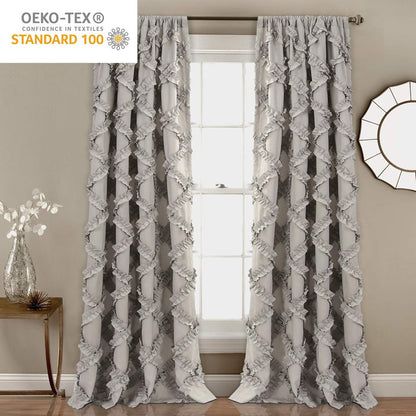 Lush Decor Gray Ruffle Diamond Curtains Textured Window Panel Set For Living Dining Room Bedroom Pair 84in X 54in