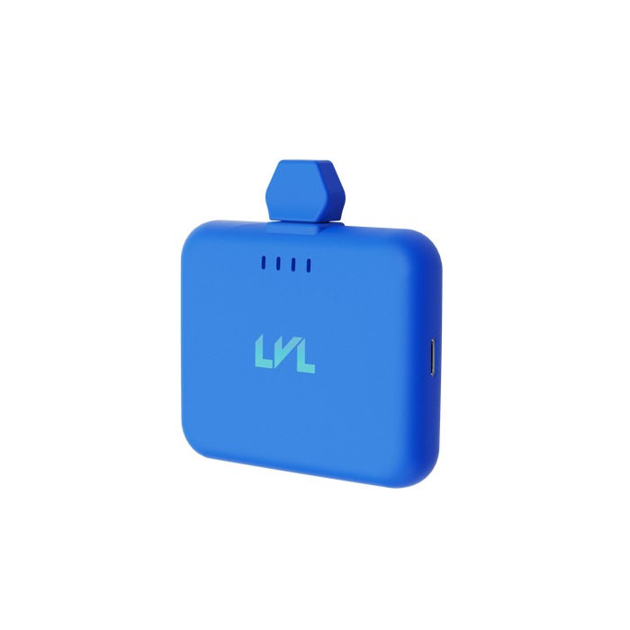 Blue rectangular device with a hexagonal top on a white background