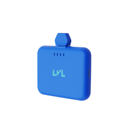 Blue rectangular device with a hexagonal top on a white background