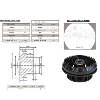 M12 Lens - 206-Degree (1/4" Optical Format, 1.05mm Focal Length) [Discontinued] by Arducam - The Pi Hut