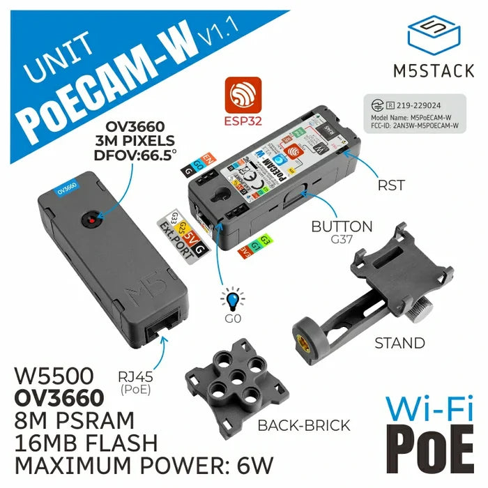 M5Stack PoE Camera with Wi-Fi (OV3660) - m5stack-store