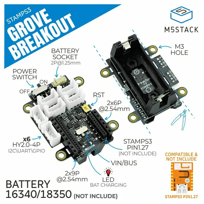 M5StampS3 Grove Breakout w/ 1.27 Header Pin - m5stack-store