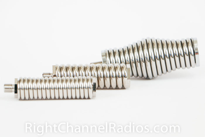 Medium, Heavy, and Super-Heavy Duty CB Antenna Springs (Left to Right)