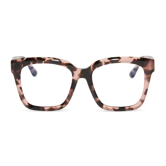 diff eyewear meredith square prescription glasses with a himalayan tortoise frame front view