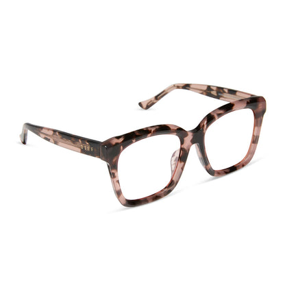 diff eyewear meredith square prescription glasses with a himalayan tortoise frame angled view
