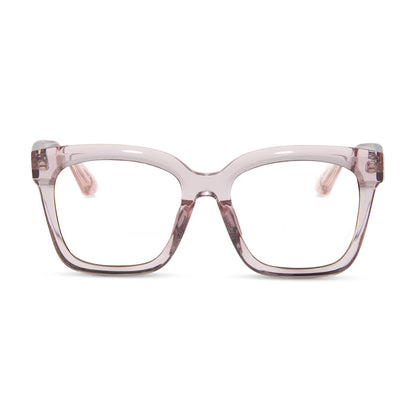 diff eyewear meredith square prescription glasses with a light pink crystal frame front view