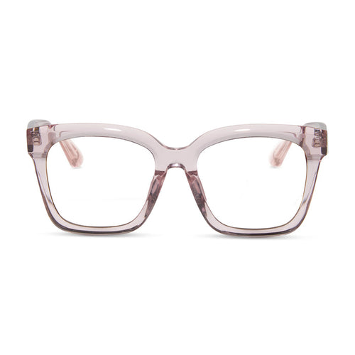 diff eyewear meredith square prescription glasses with a light pink crystal frame front view