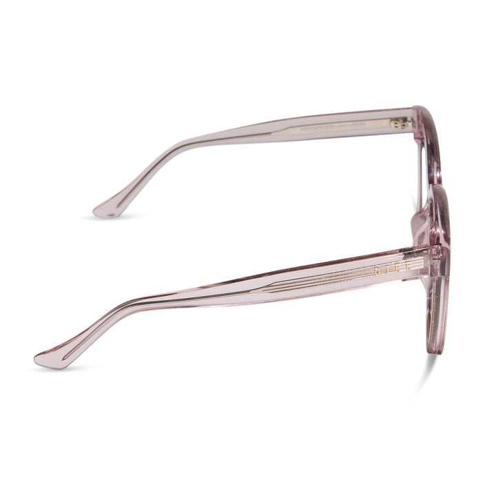 diff eyewear meredith square prescription glasses with a light pink crystal frame side view